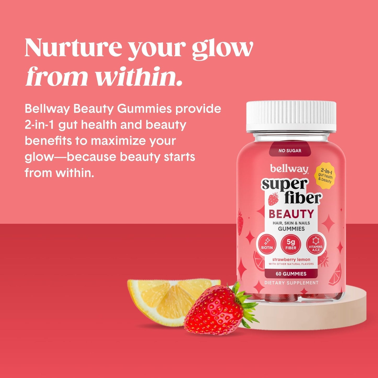 Bellway Super Fiber Gummies + Beauty – Sugar Free Fiber Supplement with Biotin & Vitamins A C E – Supports Digestive Health, - Maple Wellness Supplements