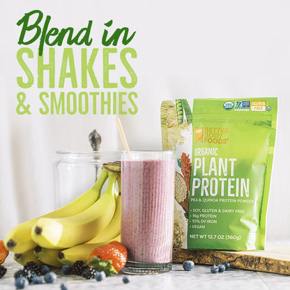 BetterBody Foods Organic Plant Based Protein Powder, 16g of Protein 24% DV, Vegan, Low Net Carbs, Gluten Free, Dairy Free, No Sugar Added, Soy Free, Non-GMO, 12.7 Ounces - Maple Wellness Supplements