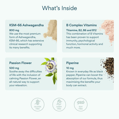 Bettervits Ashwagandha Complex with Passion Flower and Vitamin B – KSM-66® Organic Root Extract 800 mg – Supports Calm, Energy and Emotional Balance – 60 Capsules - Maple Wellness Supplements
