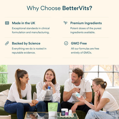 Bettervits Magnesium Glycinate Complex with Citrate Malate Zinc & Vitamin D3 | High Absorption Pure Magnesium 225mg Supplement Chelated Formula for Muscle Relaxation, Sleep Support – 60 Capsules - Maple Wellness Supplements