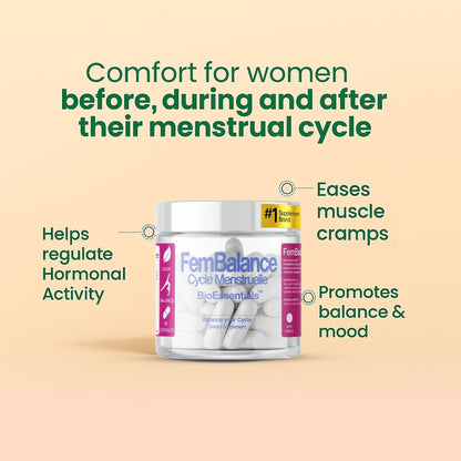 BioEssentials FemBalance® – Women’s Hormone Balance Supplement for PMS Support & Menstrual Cramp Relief - Ashwagandha, Magnesium & Chamomile for Hormonal Balance, Mood & Energy – 90 Vegan Capsules - Maple Wellness Supplements