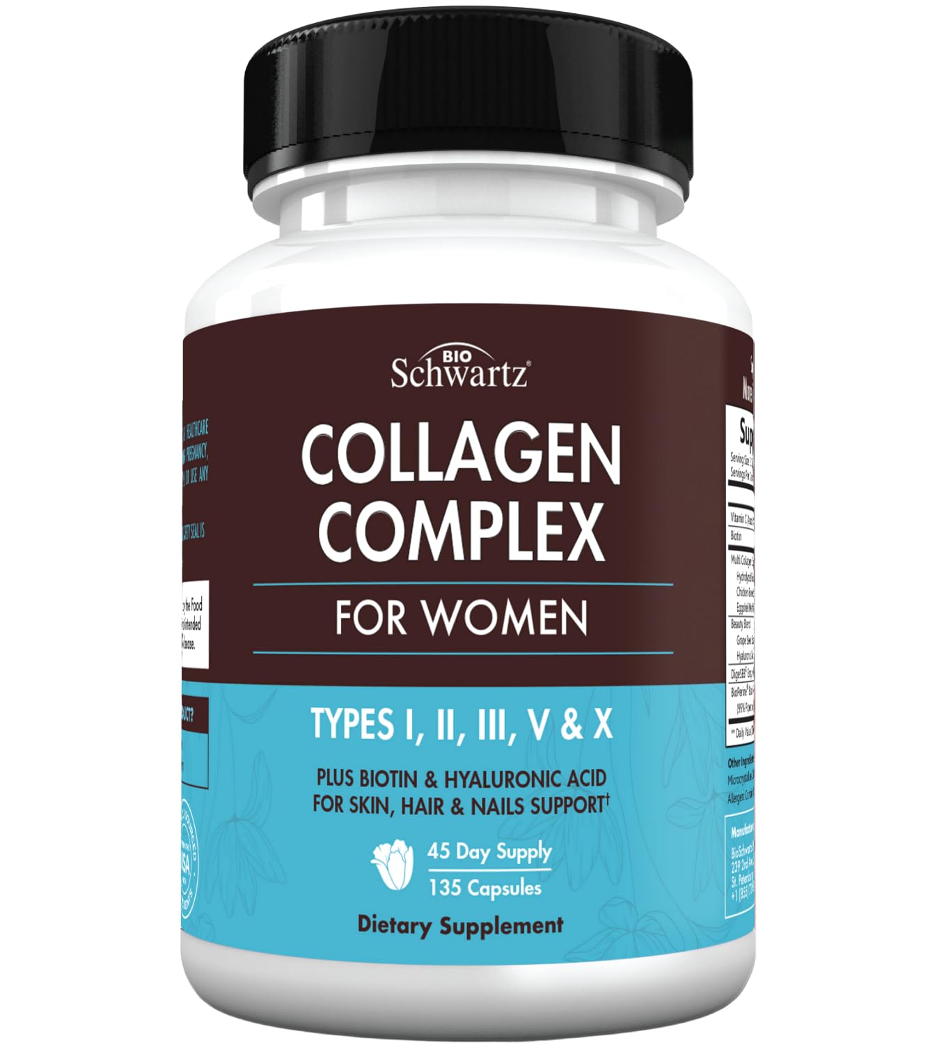 BioSchwartz Hydrolyzed Collagen Peptide Capsules - Multi Collagen Supplements for Women Types I, II, III, V, X with Vitamin C, Biotin, - Maple Wellness Supplements