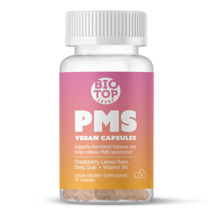 BIOTOPLEVEL PMS Support Supplement for Women & PMS Relief, Hormone Balance & Menstrual Period Relief for Cramps, Bloating & Mood Swings with Chasteberry, Vitamin B6, Lemon Balm, Dong Quai, 30 Count - Maple Wellness Supplements