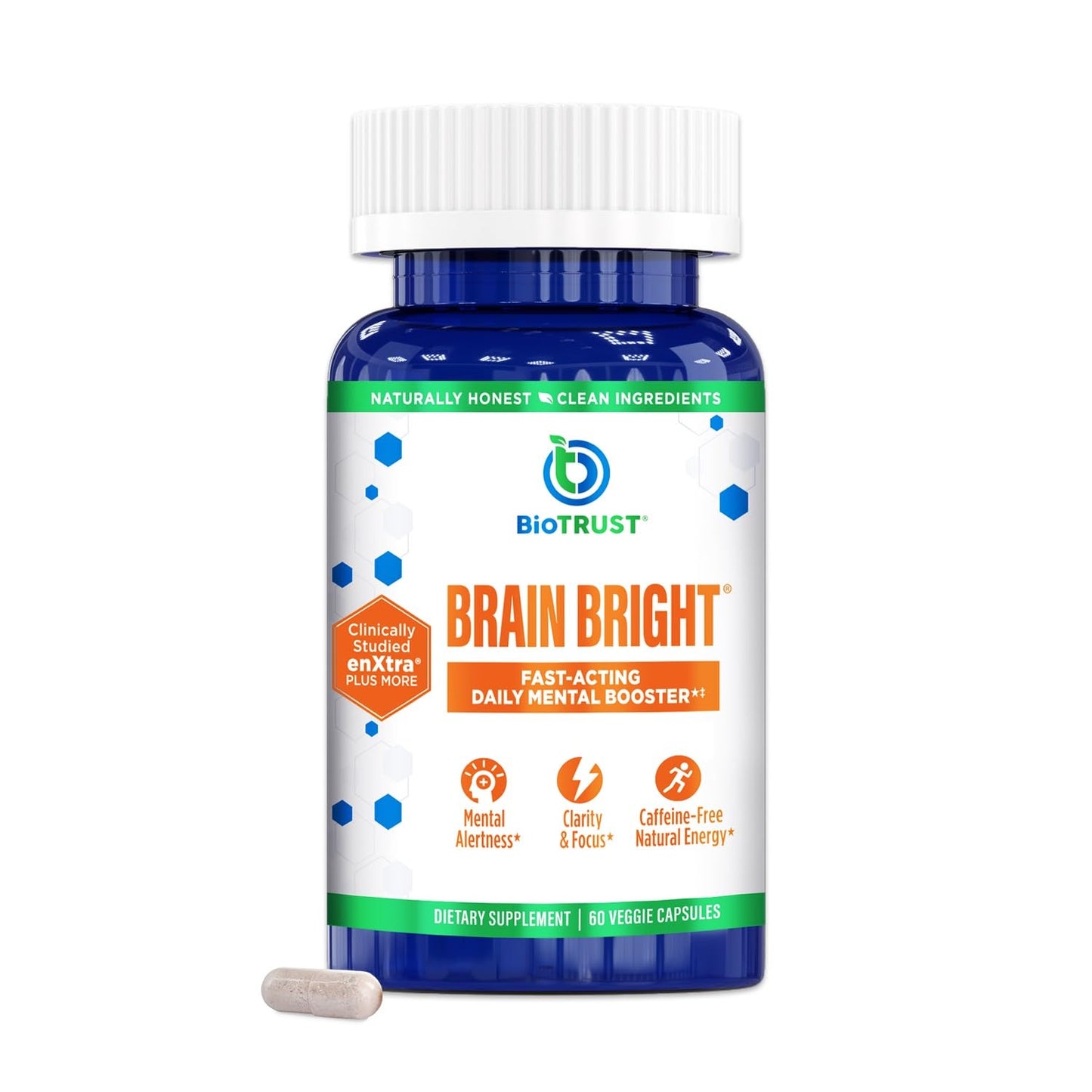 BioTrust Brain Bright – Daily Nootropic Boost for Focus, Concentration, Mental Clarity – Caffeine Free Nootropics Brain Support Supplement – Thai Ginger, Ginkgo, Folate, L-Theanine – 30 Servings - Maple Wellness Supplements