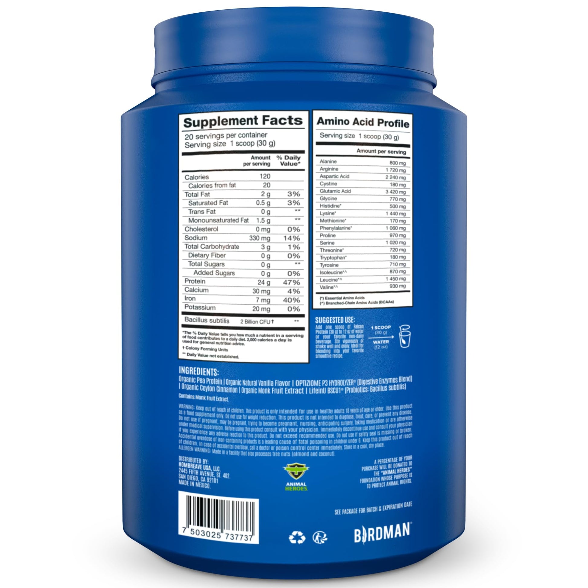 BIRDMAN Falcon Vegan Protein Powder Organic, Stevia & Sugar Free, Plant Based Protein - Maple Wellness Supplements