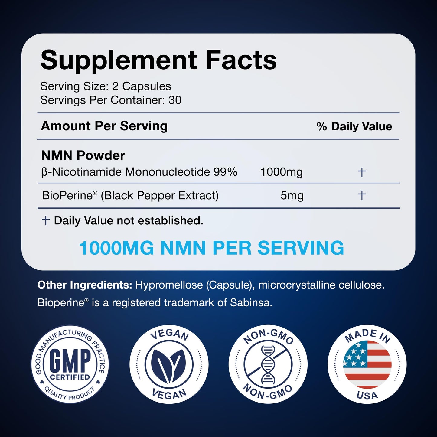 Black Forest NMN Supplements 1000mg (Nicotinamide Mononucleotide) 99% Pure, Stabilized Form, BioPerine® for Enhanced Bioavailability (60 Capsules) - Maple Wellness Supplements