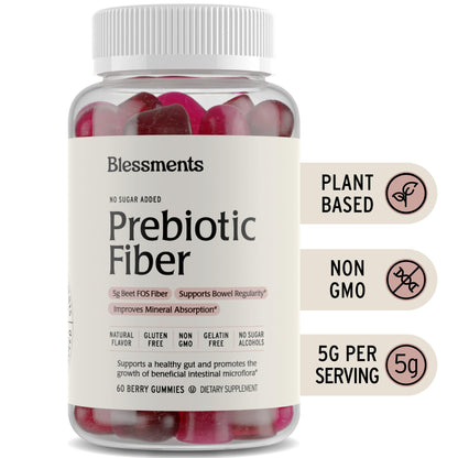 Blessments - Prebiotic Fiber Gummies for Adults & Kids with No Added Sugar- 5g (60 Count) High Fiber Supplement Gummies - Vegan - Keto Friendly - Digestive Health Supplements - Maple Wellness Supplements