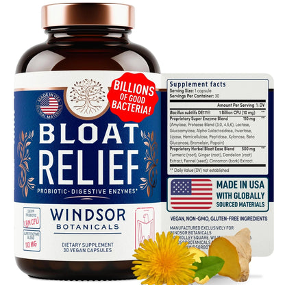 Bloat Relief Probiotic and Digestive Enzymes - Anti Bloating Turmeric, Fennel, Bromelain IBS Supplement - Detox Debloat Capsules Gas - Bloating Relief for Women and Men - 30 Gut Health Pills - Maple Wellness Supplements