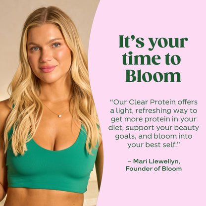Bloom Clear Protein, Whey Protein Isolate with Collagen Peptides and Digestive Enzymes, 20g Protein, Sugar Free Post Workout Drink Mix, 90 Calories, - Maple Wellness Supplements