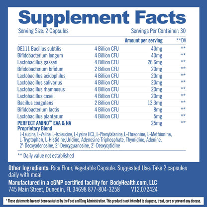 BodyHealth Probiotic Enhanced with PerfectAmino for Women and Men, Spore Based with Bifidobacterium, Lactobacillus Salivarius, - Maple Wellness Supplements