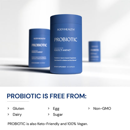 BodyHealth Probiotic Enhanced with PerfectAmino for Women and Men, Spore Based with Bifidobacterium, Lactobacillus Salivarius, - Maple Wellness Supplements