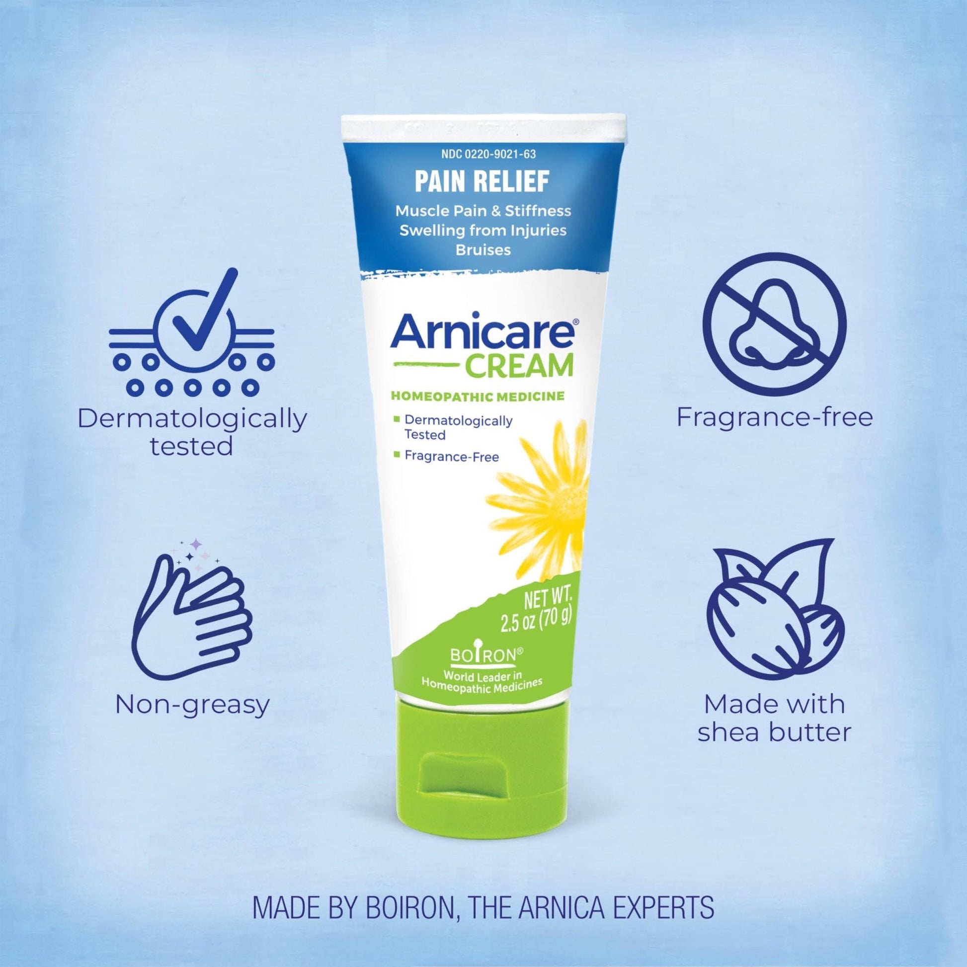 Boiron Arnicare Cream for Joint Pain, Muscle Pain, Swelling, Soreness, Stiffness, and Bruises - Fast Absorbing and Fragrance-Free - 2.5 oz - Maple Wellness Supplements