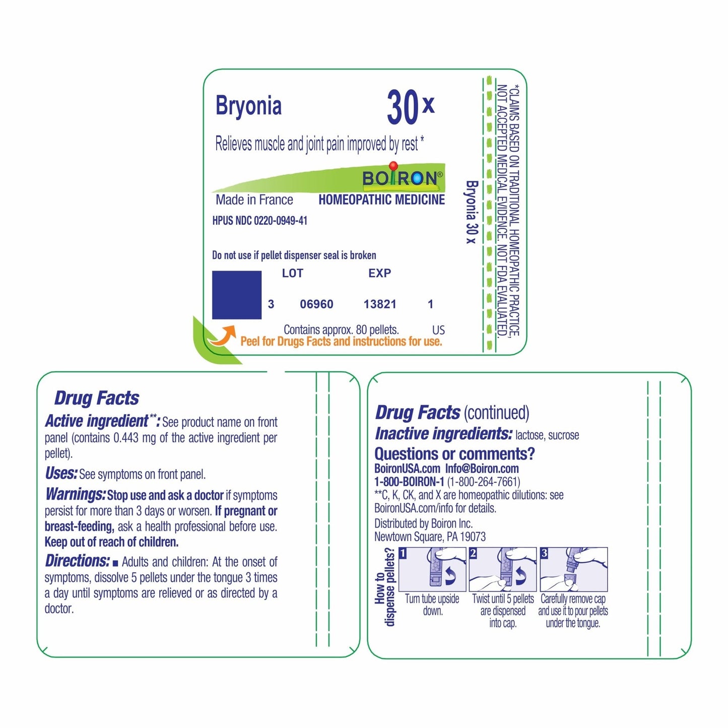 Boiron Bryonia 30X Homeopathic Medicine for Muscle & Joint Pain - 80 Pellets - Maple Wellness Supplements