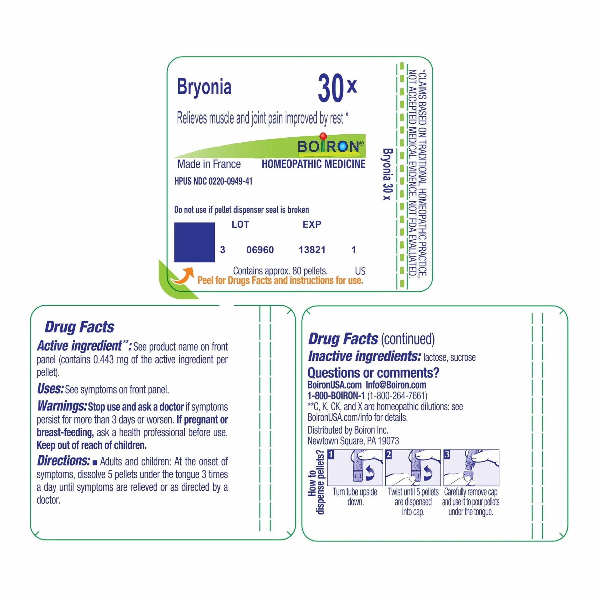 Boiron Bryonia 30X Homeopathic Medicine for Muscle & Joint Pain - 80 Pellets - Maple Wellness Supplements