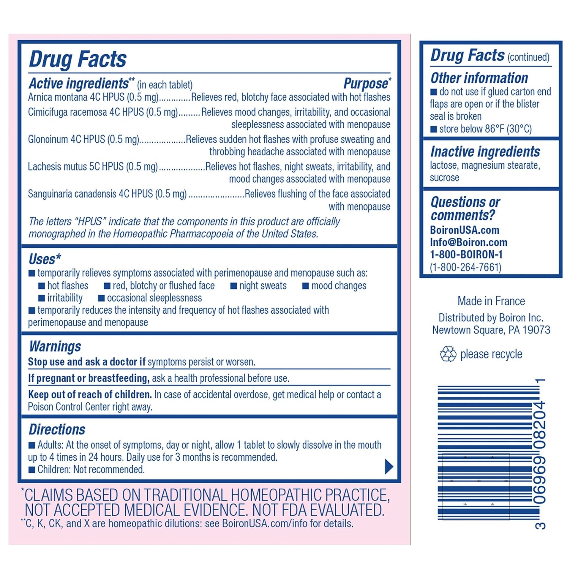 Boiron Cyclease Menopause Tablets for Relief of Hot Flashes, Night Sweats, Irritability, and Mood Swings - 60 Count - Maple Wellness Supplements