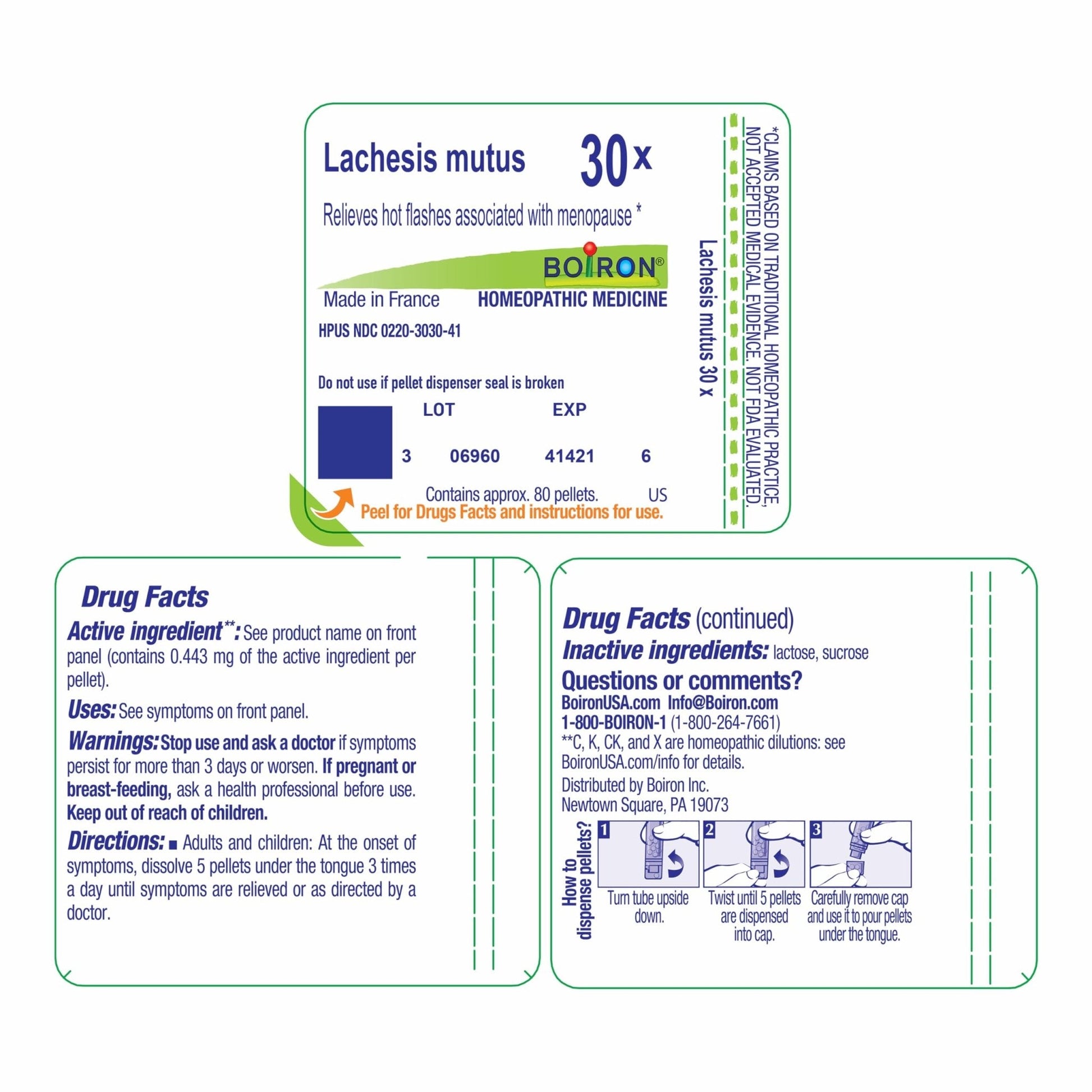 Boiron Lachesis Mutus 30X for Hot Flashes from Menopause - 80 Pellets - Maple Wellness Supplements