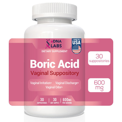 Boric Acid Suppositories for Women 600 mg, Pure Boric Acid pH Balance for Women & Vaginal Odor Control – 30 Suppositories, Made in USA - Maple Wellness Supplements