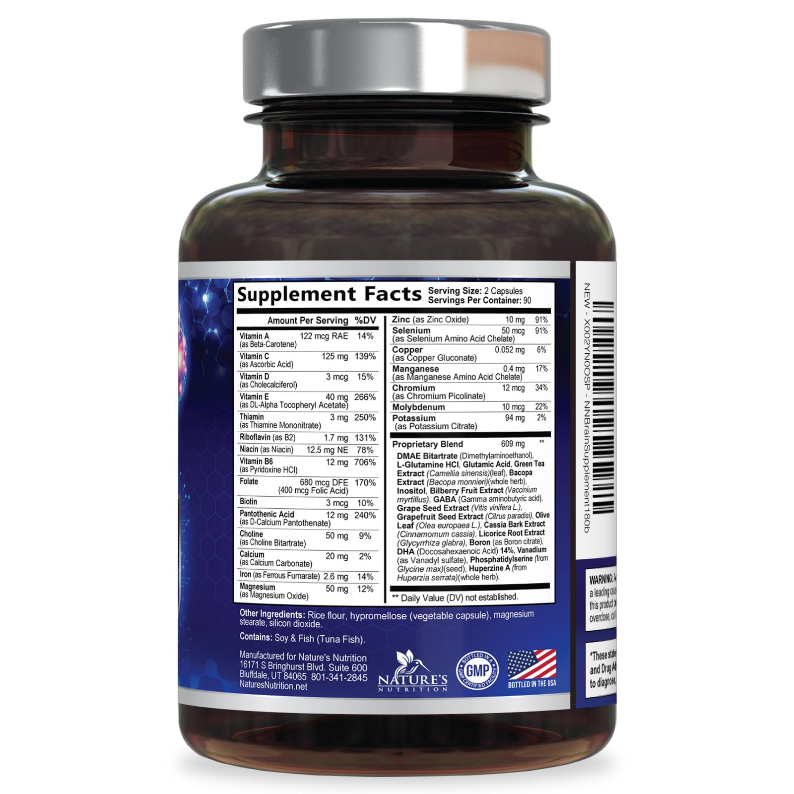 Brain Memory Supplement Pills - 3X Strength Nootropics for Concentration, Clarity & Focus Support - Brain Health Cognitive Vitamins with Bacopa, Phosphatidylserine & DMAE, Brain Booster - 180 Capsules - Maple Wellness Supplements