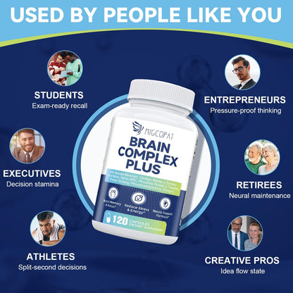 Brain Supplements for Memory and Focus | Nootropic with Bacopa Monnieri, Lion's Mane, Alpha GPC, Ginkgo Biloba | Mental Clarity & Cognitive Support | Vitamin B6 & B12 Neuro Health - Non-GMO, 120 Caps - Maple Wellness Supplements