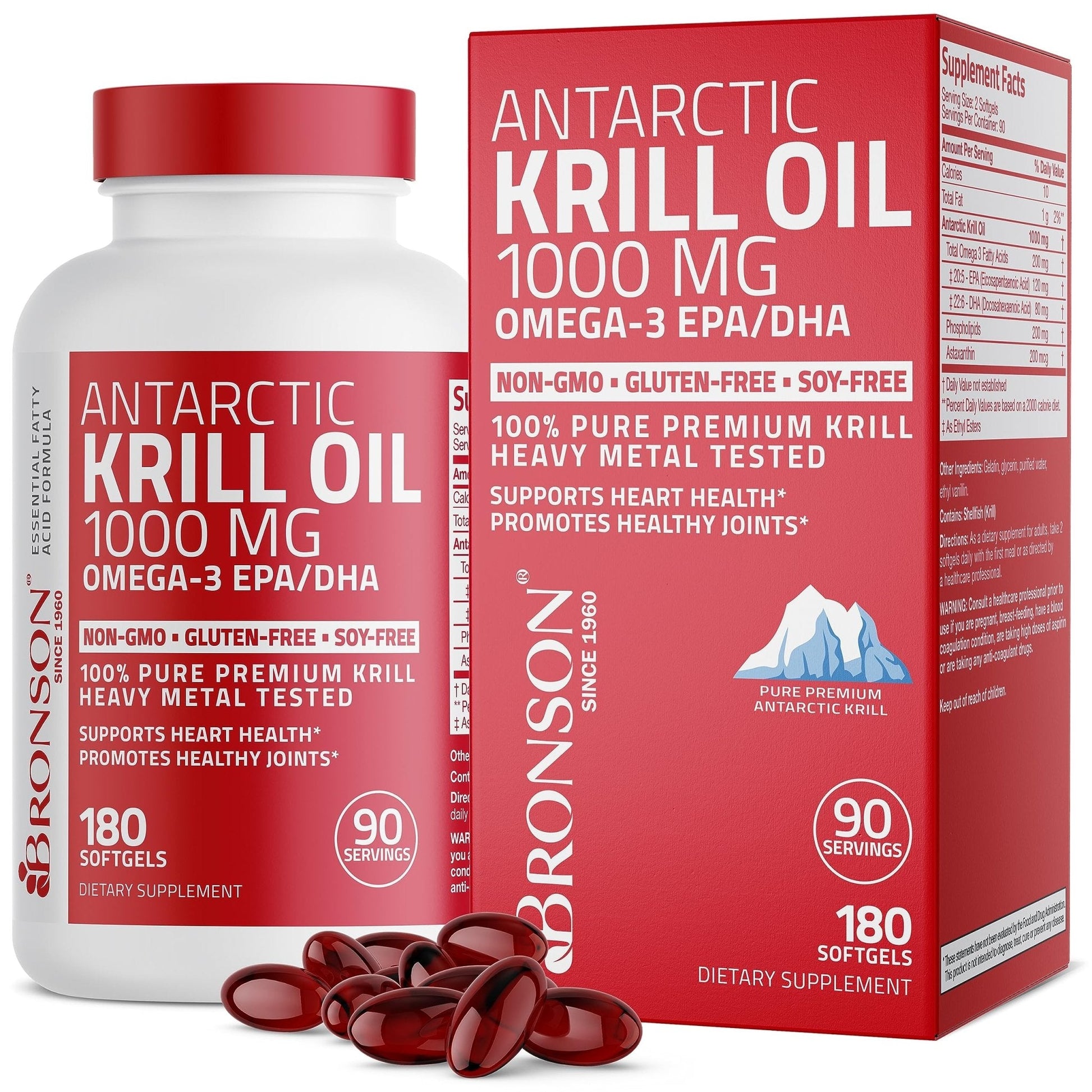 Bronson Antarctic Krill Oil 1000 mg with Omega-3s EPA, DHA, Astaxanthin and Phospholipid - Maple Wellness Supplements