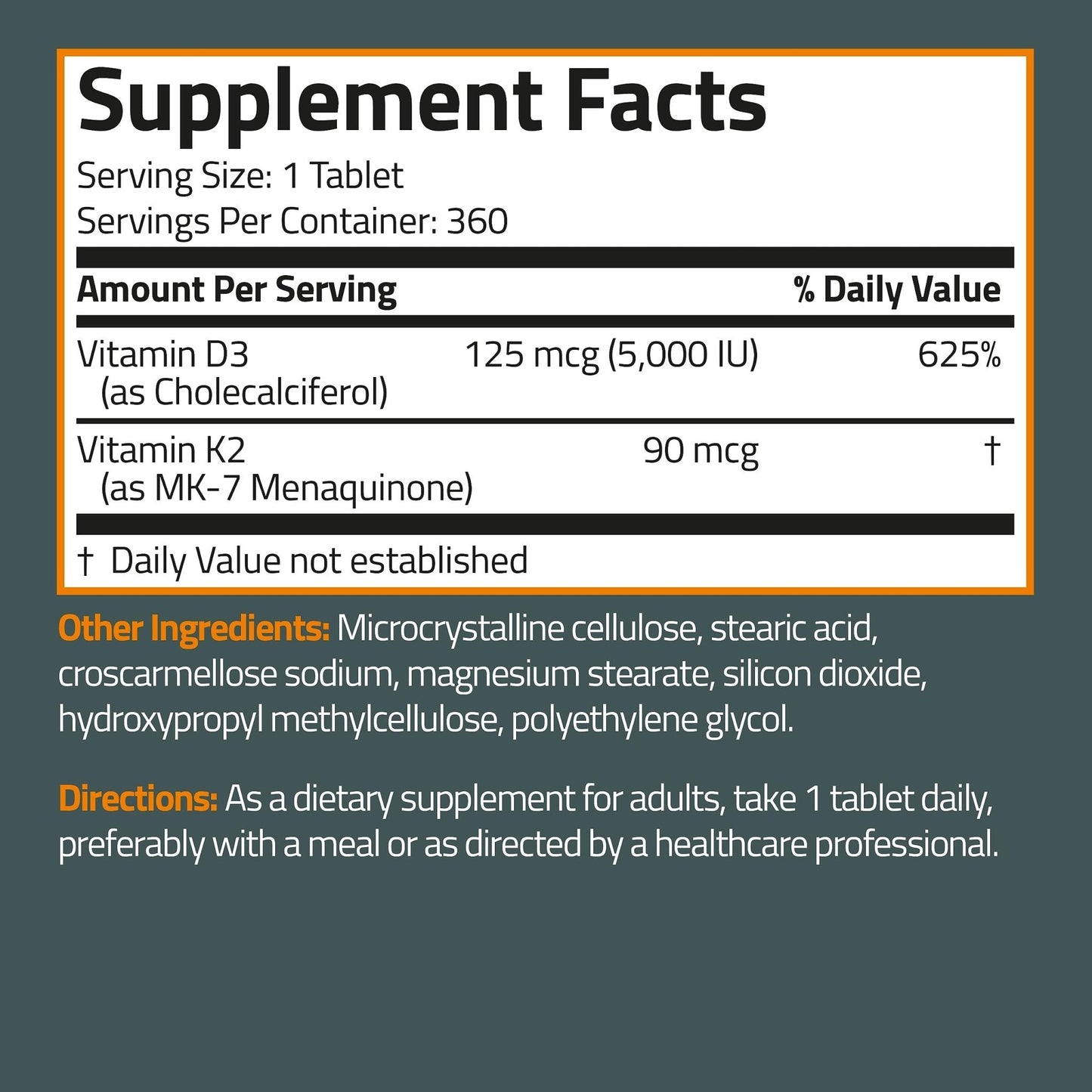 Bronson Basics Vitamin K2 D3 (MK7) Supplement Non-GMO Formula 5000IU (125 mcg) - Maple Wellness Supplements