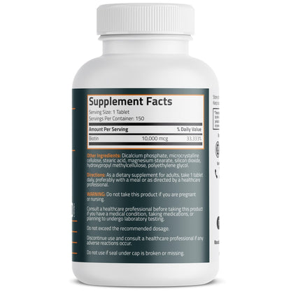 Bronson Biotin 10,000mcg, Supports Healthy Hair, Skin and Nails, Vegetarian, Non-GMO, 150 Tablets - Maple Wellness Supplements