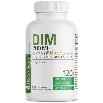 Bronson DIM Supplement 200 MG Diindolymethane with BioPerine for Enhanced Absorption, Estrogen Metabolism & Maintains Balanced Hormone Levels, 120 Vegetarian Capsules - Maple Wellness Supplements