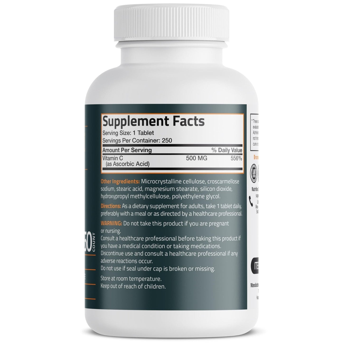 Bronson Vitamin C 500 MG Supports a Healthy Immune System & Antioxidant Protection, Non-GMO, 250 Vegetarian Tablets - Maple Wellness Supplements