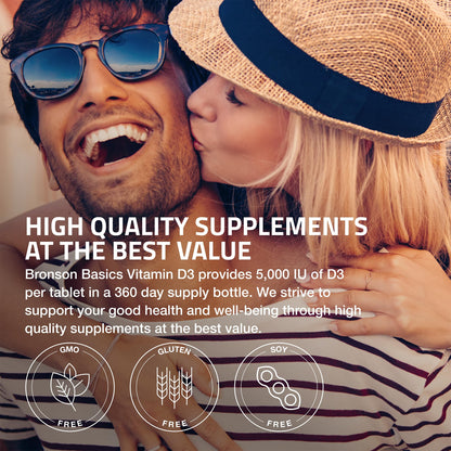 Bronson Vitamin D3 5000iu (125mcg) Healthy Muscle Function and Immune Support, Non-GMO, 360 Tablets - Maple Wellness Supplements
