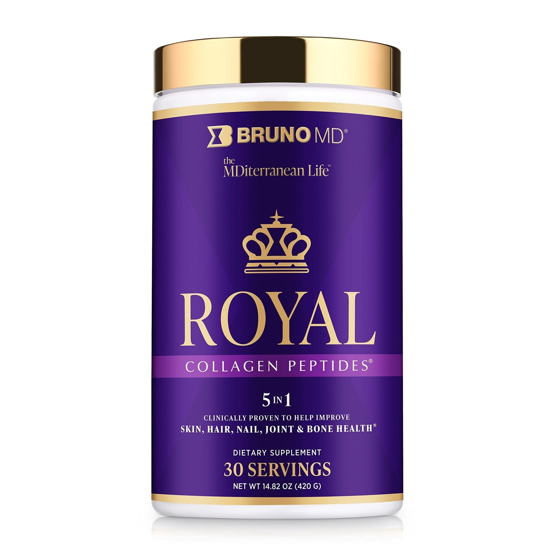 Bruno MD Royal Collagen Peptides, Clinically proven, Dietary Supplement, Improves Skin & Cellulite, European Sourced, Improves the Look of Hair & Nails, Blended with Vitamin C, Bone & Joint Supplement - Maple Wellness Supplements