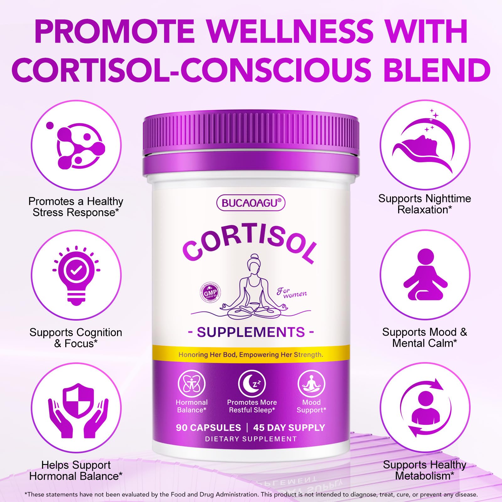 BUCAOAGU Cortisol Supplements for Women - Cortisol Reducer & Stress Support - Magnolia Bark, Rhodiola Rosea, Holy Basil, Magnesuim, Phosphatidylserine - Hormone Balance & Mood, Focus, Sleep Support - Maple Wellness Supplements