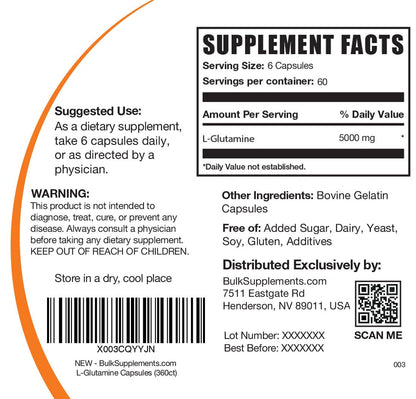 BULKSUPPLEMENTS.COM L-Glutamine Capsules - Glutamine Supplement, L Glutamine - Maple Wellness Supplements