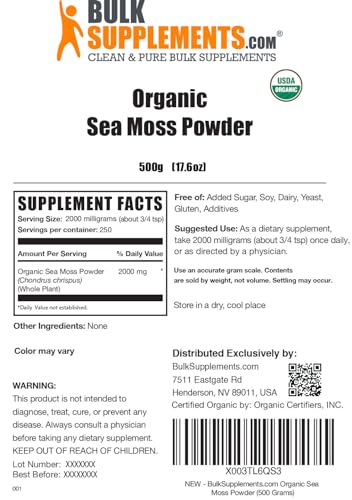 BULKSUPPLEMENTS.COM Organic Irish Sea Moss Powder - Sea Moss Supplement, Irish - Maple Wellness Supplements