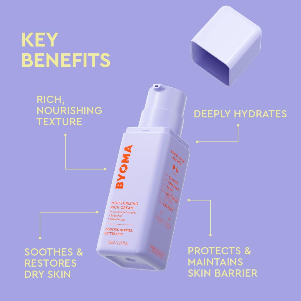 BYOMA Moisturizing Rich Cream - Barrier Repair Cream Face Lotion with Bakuchiol & Shea Extract - Ceramide Face Moisturizer for Dry Skin - Maple Wellness Supplements