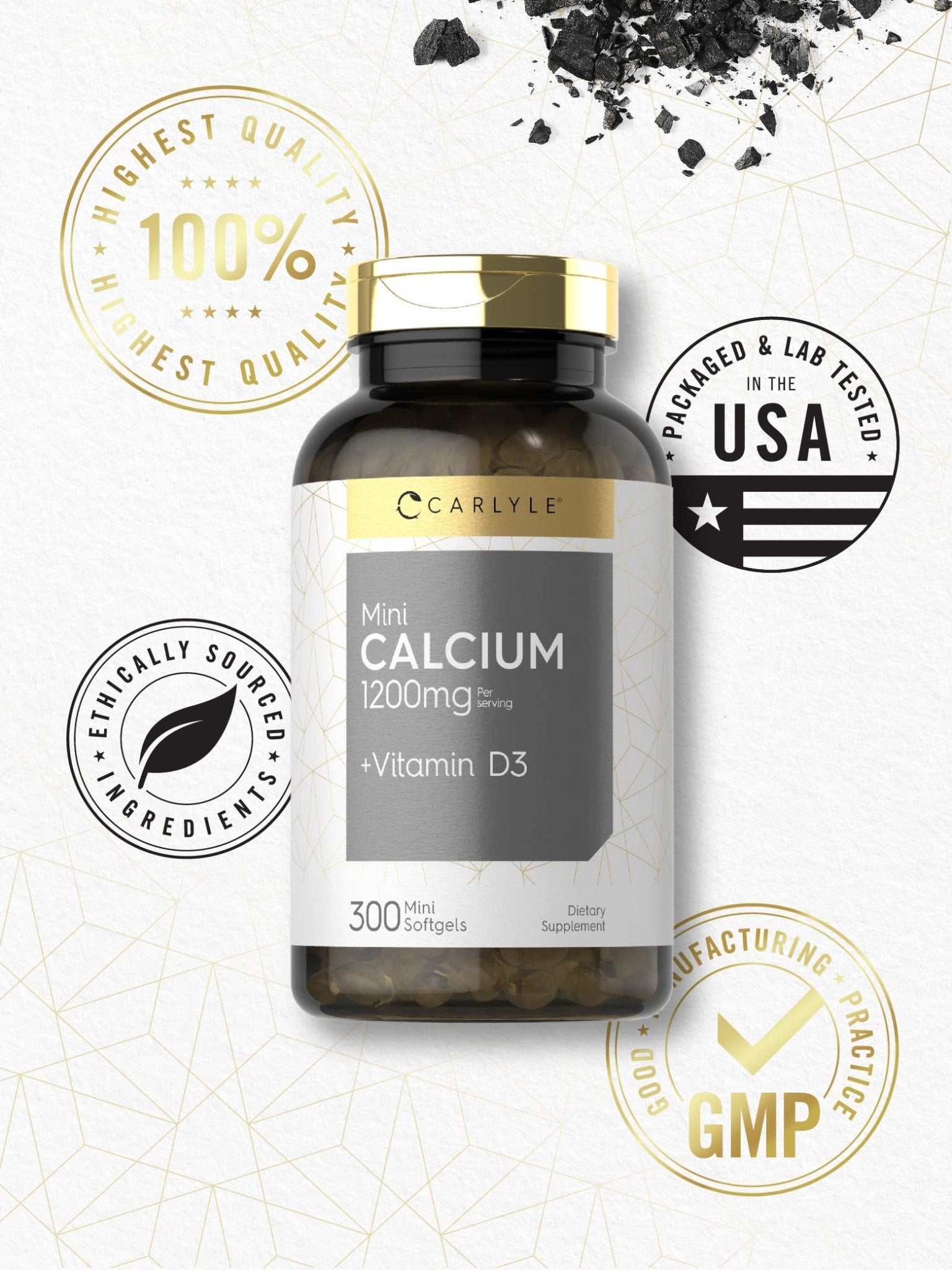 Carlyle Calcium 1200 mg with Vitamin D3 | 300 Softgels | Non-GMO and Gluten Free Supplement - Maple Wellness Supplements