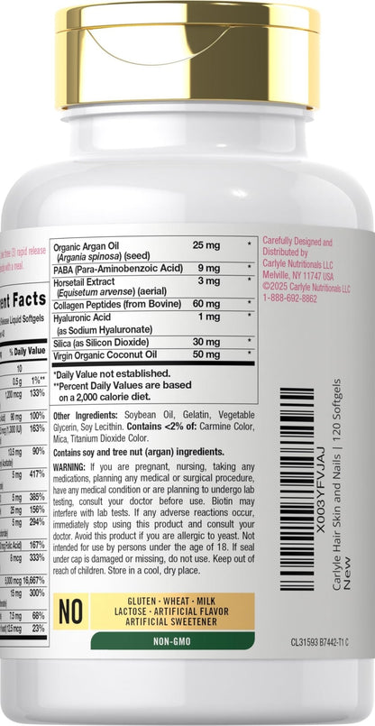 Carlyle Hair Skin and Nails Vitamin | 120 Softgels | Beauty Formula Supplement | with Biotin and Collagen Zinc, Vitamin A, B6, C & E | Non-GMO, Gluten Free - Maple Wellness Supplements