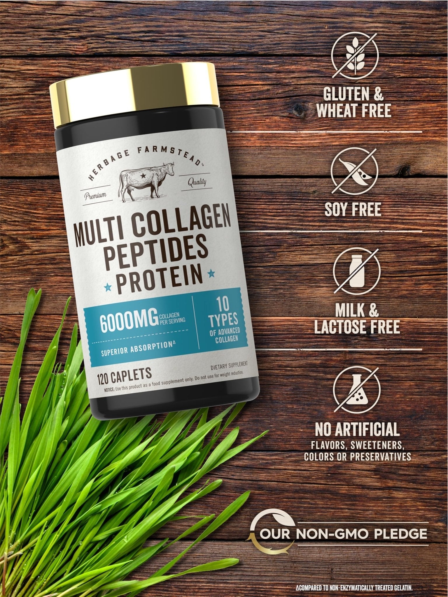 Carlyle Multi Collagen Peptides 6000mg | 120 Caplets | 10 Types of Advanced Collagen with Protein | Non-GMO, Gluten Free Supplement | by Herbage Farmstead - Maple Wellness Supplements
