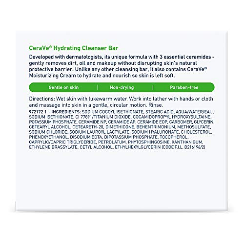 CeraVe Hydrating Cleanser Bar, Soap-Free Body and Facial Cleanser with 5% Moisturizing Cream, Fragrance-Free, 2-Pack, 4.5 Ounce Each - Maple Wellness Supplements