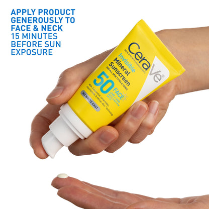 CeraVe Invisible Mineral Sunscreen SPF 50, Face Sunscreen for Sensitive Skin With Zinc Oxide & Titanium Dioxide, Vitamin E - Maple Wellness Supplements