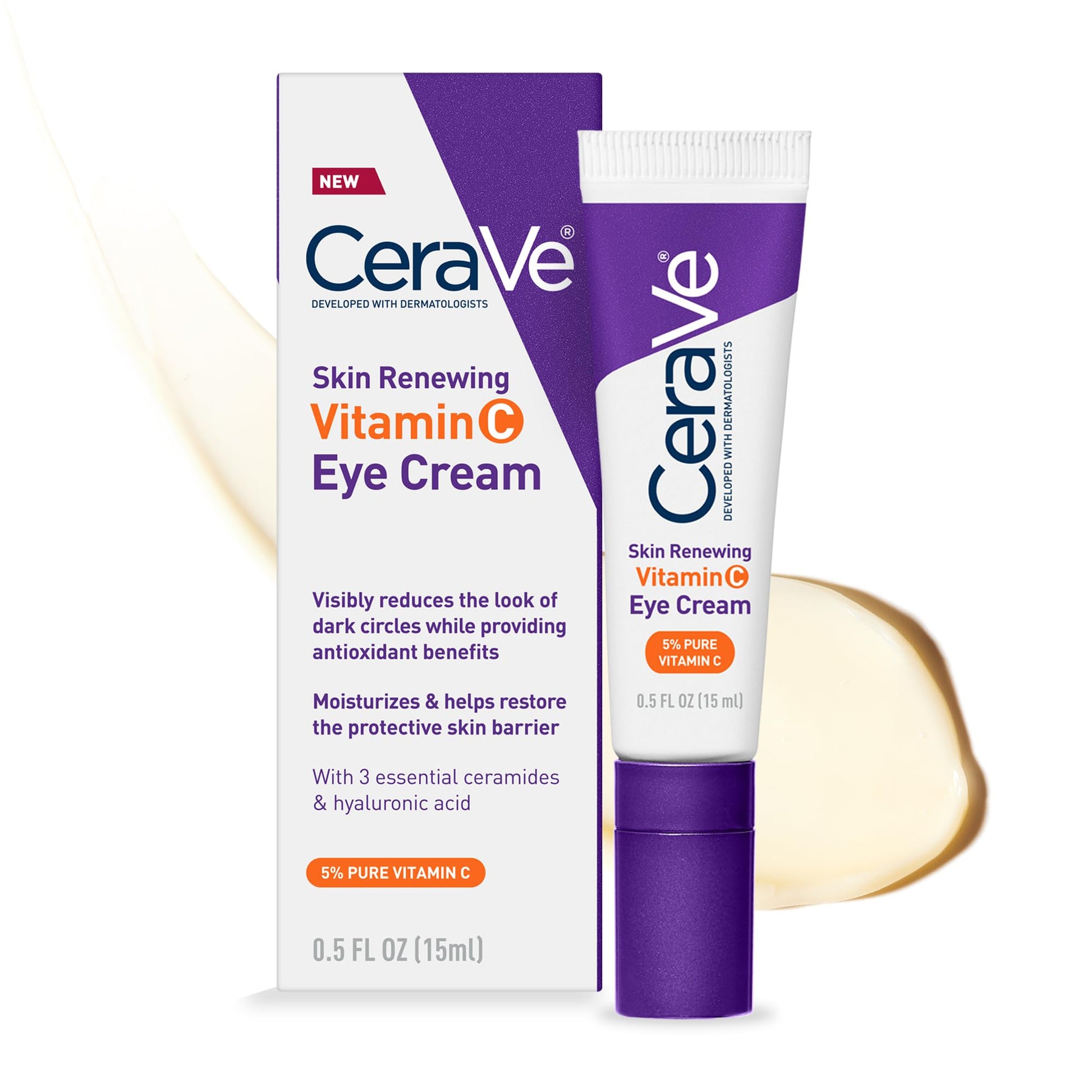 CeraVe Skin Renewing Vitamin C Eye Cream, Vitamin C, Hyaluronic Acid, Ceramides & Caffeine, Under Eye Cream For Dark Circles and Puffiness - Maple Wellness Supplements