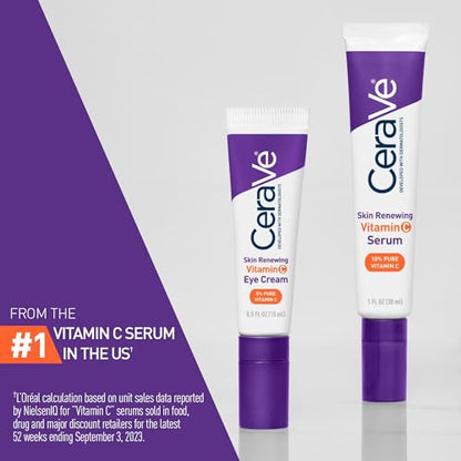 CeraVe Skin Renewing Vitamin C Eye Cream, Vitamin C, Hyaluronic Acid, Ceramides & Caffeine, Under Eye Cream For Dark Circles and Puffiness - Maple Wellness Supplements