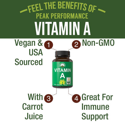 Certified Organic Vitamin A 5000 IU Supplement Capsules High Potency Vitamins. for Adults, Men, Women, Kids. Made with Carrot Juice. Great for Immune, Skin, Eye Support. Non GMO, Vegan Pills - Maple Wellness Supplements