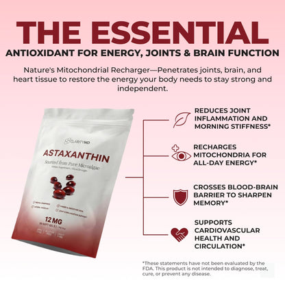 ClarityMD Astaxanthin 12mg Antioxidants Supplement – Natural Microalgae Source – Lipid-Based Softgel for Enhanced Absorption – Cognitive - Maple Wellness Supplements