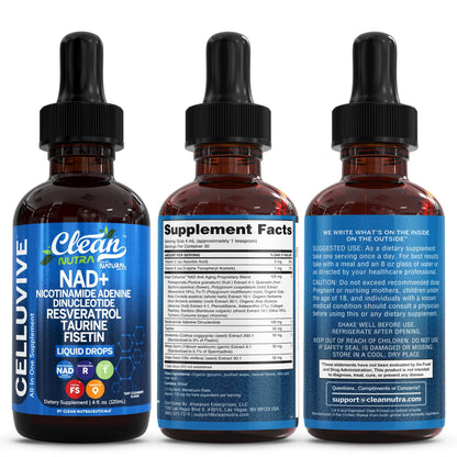 Clean Nutra NAD Liquid Supplement Drops Resveratrol Polyphenols Liposomal Taurine Fisetin Grape Seed Extract Japanese Knotweed Fo Ti Anti Aging NAD+ Nicotinamide Adenine Dinucleotide for Women & Men - Maple Wellness Supplements