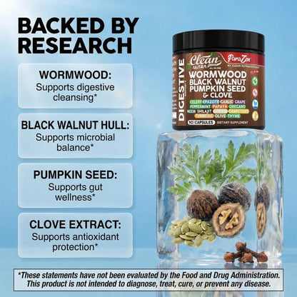 Clean Nutra Wormwood Black Walnut Pumpkin Seed Clove Oil Celery Garlic Grape Papaya Neem Diatomaceous Earth Womens Probiotic Gut Health Cleanse Detox Oregano - Maple Wellness Supplements