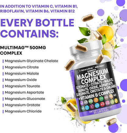 Clean Nutraceuticals Magnesium Complex with Magnesium Glycinate Citrate Malate Oxide Taurate Aspartate Orotate & Mag Chloride, Zinc Copper Manganese (90 Count (Pack of 2)) - Maple Wellness Supplements