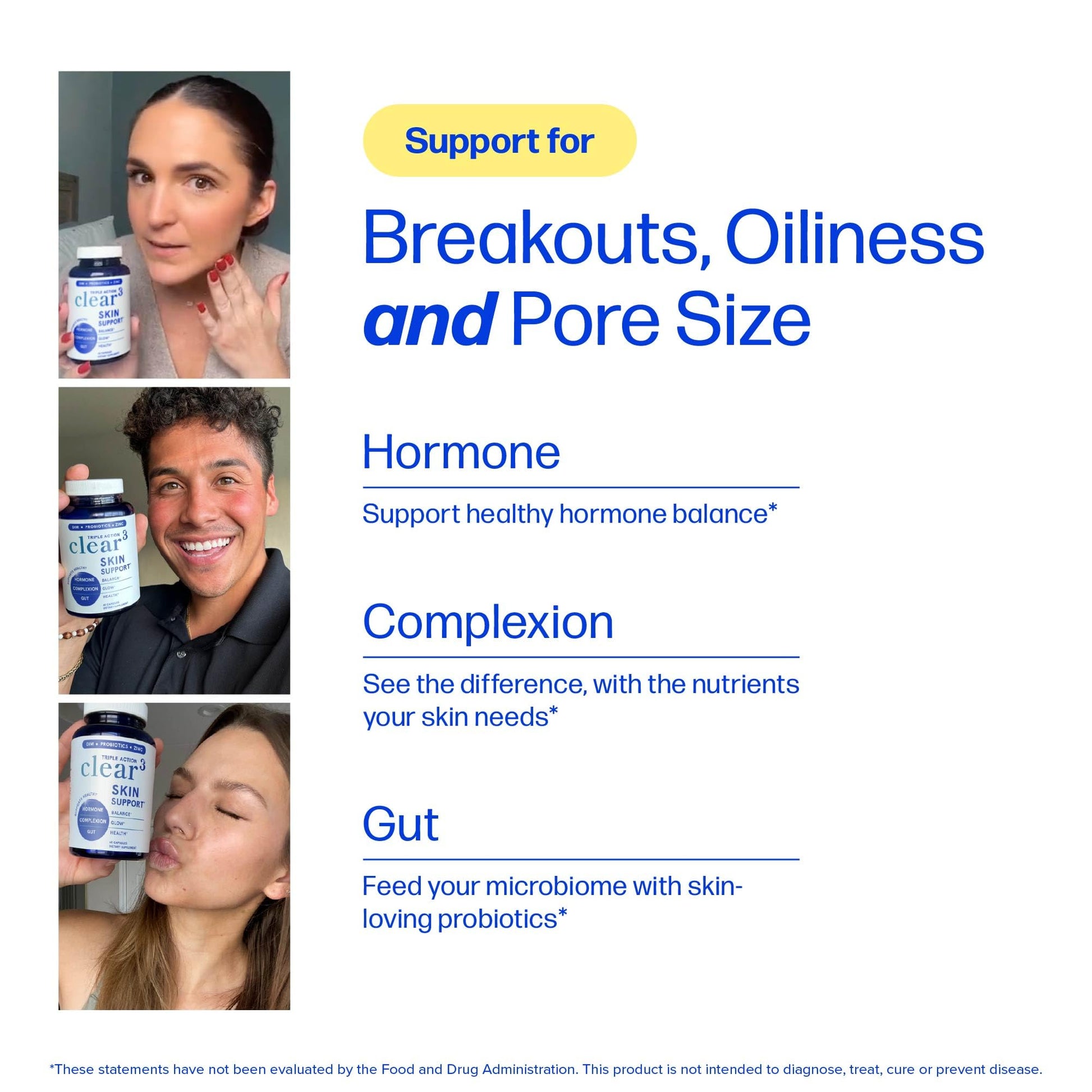 Clear Skin Supplement with Zinc, DIM & Probiotics | 3-in-1 Balance, Glow & Health Skin Support | Triple Action Hyaluronic Acid, Niaciminide & Vitamins for Hormone - Maple Wellness Supplements
