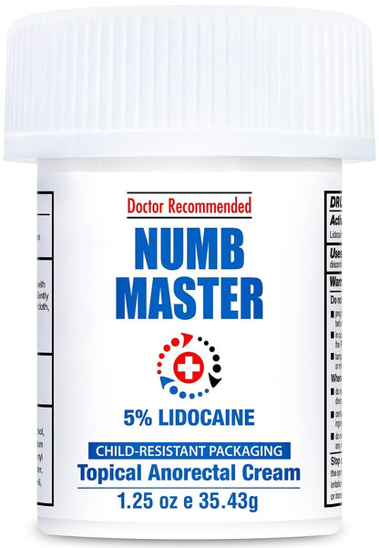 Clinical Resolution Numb Master 5% Lidocaine Numbing Cream for Pain Relief, Topical Anesthetic Burn Itch Cream Maximum Strength, Fast Acting Hemorrhoid Treatment with Vitamin E and Aloe, 1.25 Oz - Maple Wellness Supplements