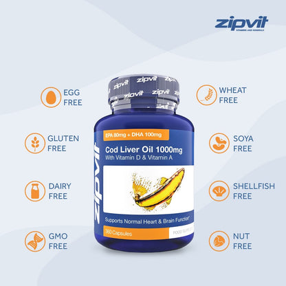 Cod Liver Oil 1000mg, 360 Capsules of High Strength Fish Oil, Rich in Omega 3. Supports - Maple Wellness Supplements