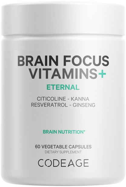 Codeage Brain Focus Vitamins+ Nootropic Supplement with Citicoline as Cognizin, Panax Ginseng, Resveratrol, Gotu Kola, Vitamin B12 Methylcobalamin - Liposomal Delivery - Non-GMO - 60 Capsules - Maple Wellness Supplements